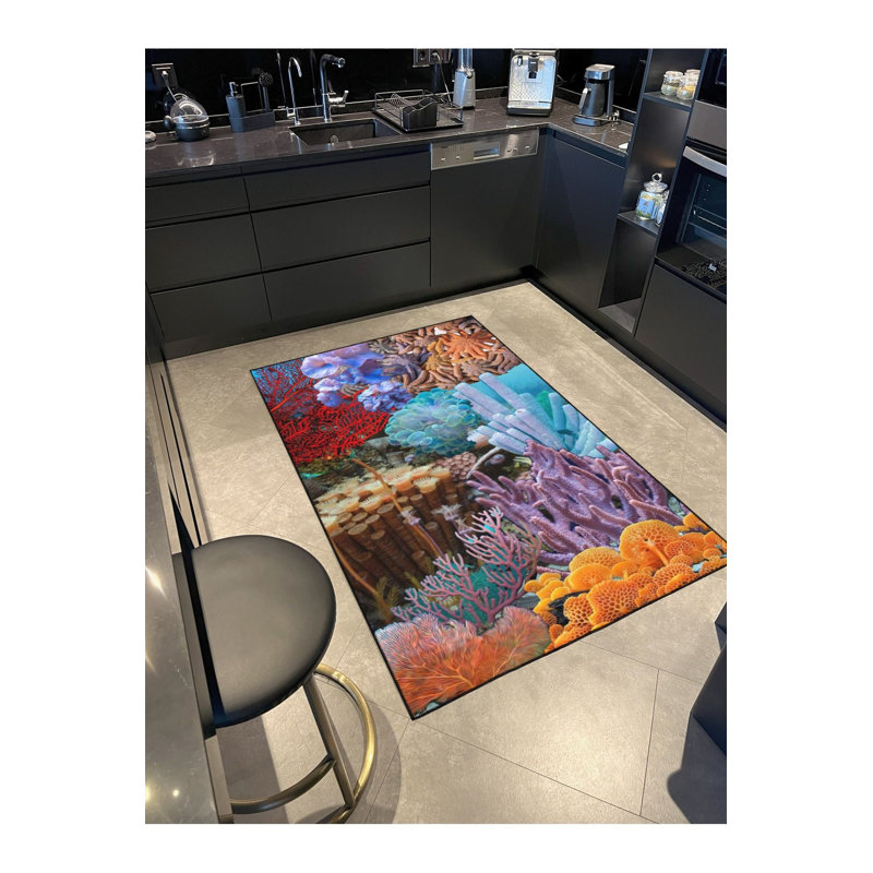 Tapis décoratif multicolore Coral, Tapis de couloir 3 pi 3 po x 6 pi 7 po