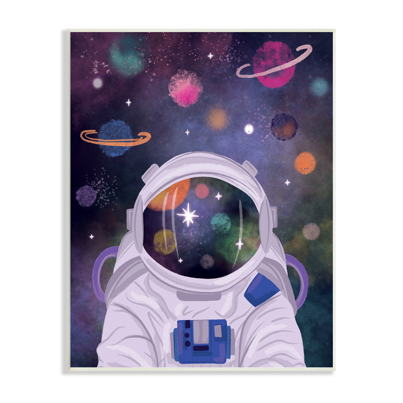 Cosmic Universe Reflection Astronaut Helmet Galaxy Stars par Lisa Perry White boutons - Peinture, L 13 po x H 19 po