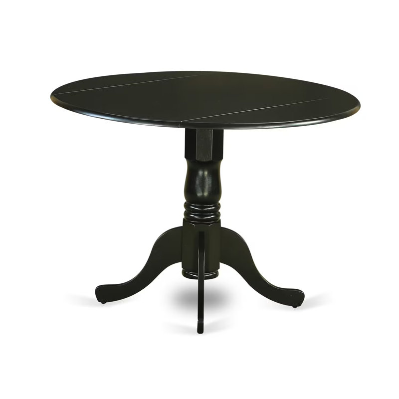 3 Piece Kitchen Table Set for Small Spaces Contains a Round Dining Room Table with Dropleaf and 2 Linen Fabric Chairs, Black