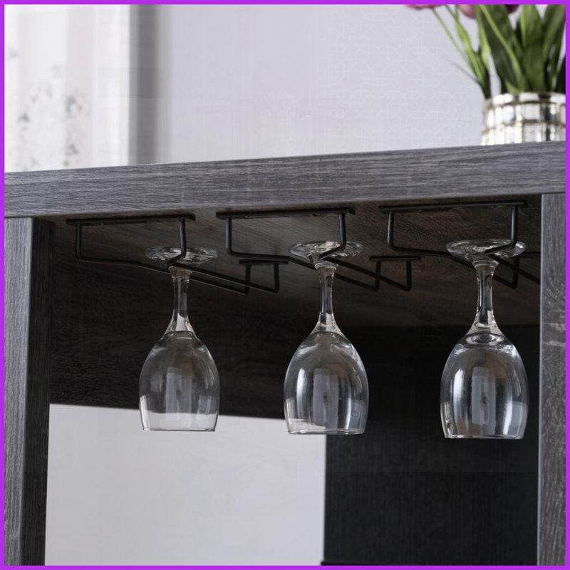 Gris patiné Table basse noire avec compartiment pour verre à vin 3 tablettes, rangement compact pour bar personnel