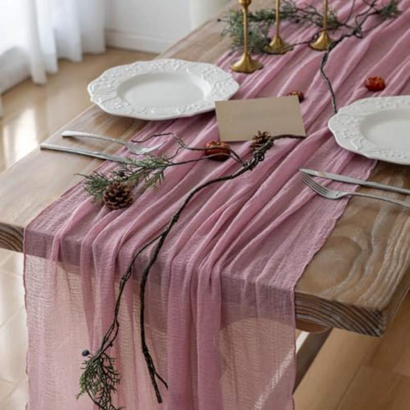 Chemin de table en mousseline rose poudré (lot de 6), 3 mètres, pour décoration de fête ou de maison