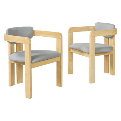 Ensemble de 2 chaises de salle à manger d'extérieur en bois d'acacia avec coussins, fauteuils modernes en bois massif avec revêtement résistant aux intempéries pour la terrasse, le jardin, le balcon et la cour