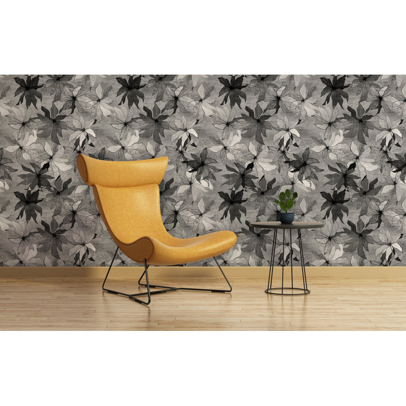 Floral Wallpaper Double Roll, Black/White