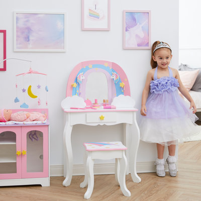 Teamson Kids Little Dreamer Rainbow Unicorn 2-pc. Wooden Vanity Set