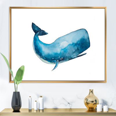 Baleine bleue sur fond blanc I - Peinture sur toile