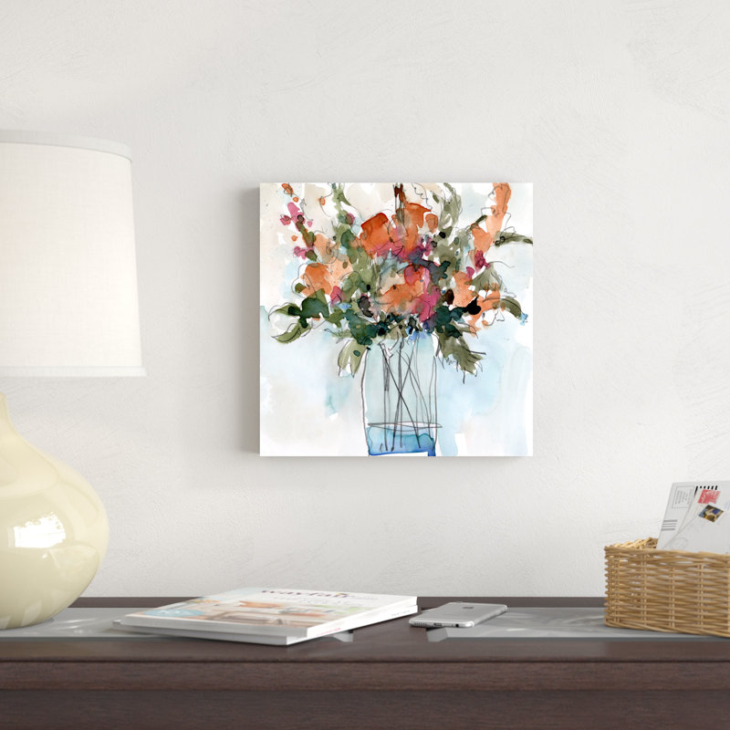 «Water Garden Still Life II» par Samuel Dixon - peinture sur toile tendue, H 12 po x l 12 po, Noyer avec cadre simple, Non
