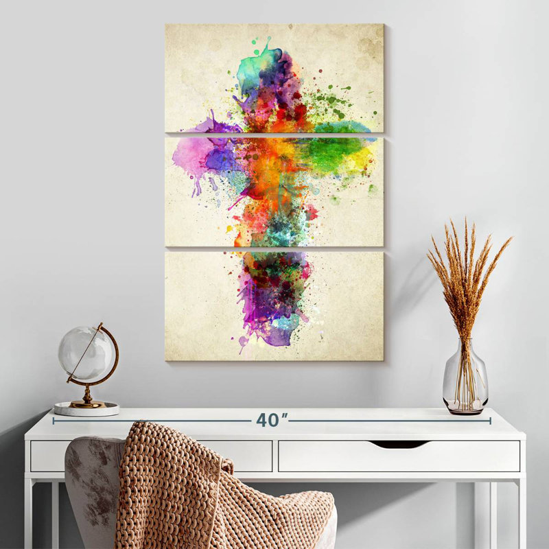 Adella Paint Splatter Cross, 32" H x 20" W
