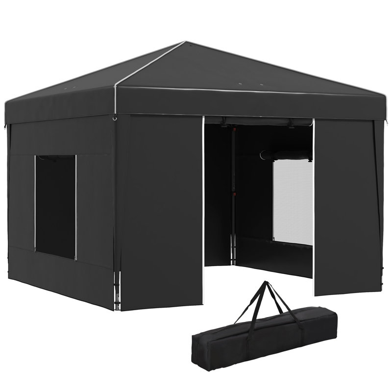 Auvent avec parois latérales Outsunny 9,7 pi x 9,7 pi, Noir, Noir satiné