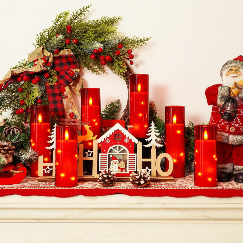 Acrylic Flameless Pillar Candles with Embedded Star String and Remote (Set of 5)