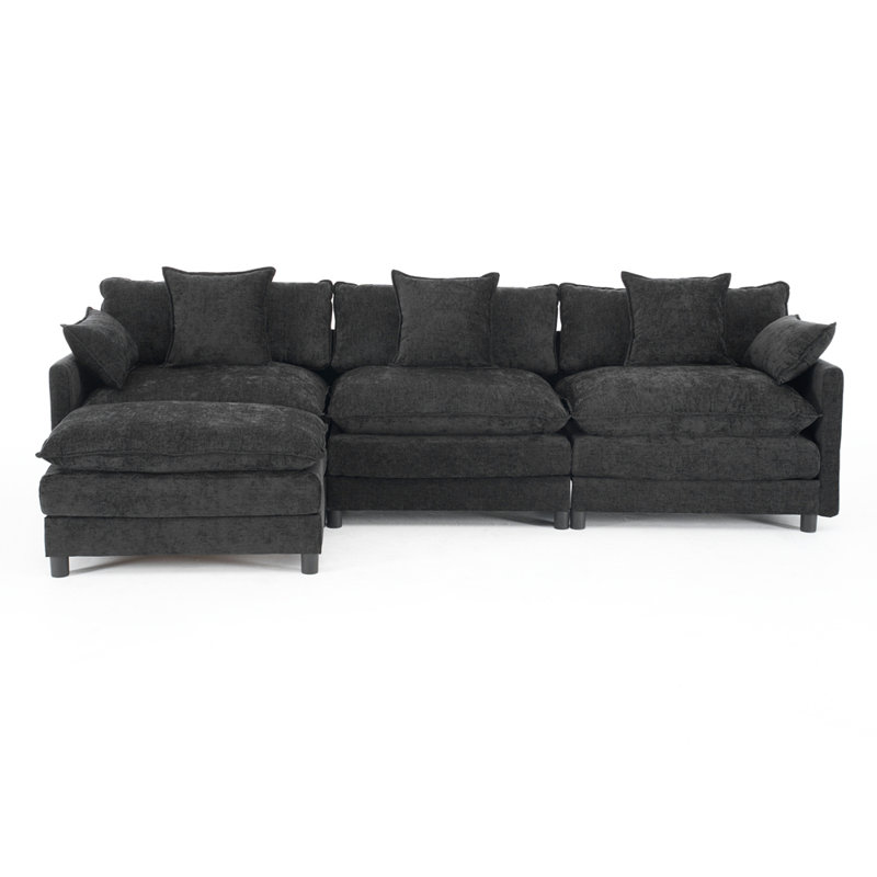 108" L-Shaped Sectional, Black Chenille