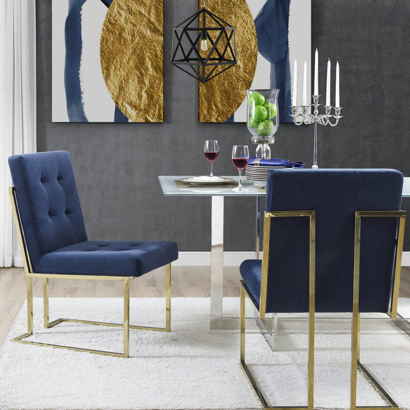 Chaise d'appoint Vannessa, Bleu marine, Or
