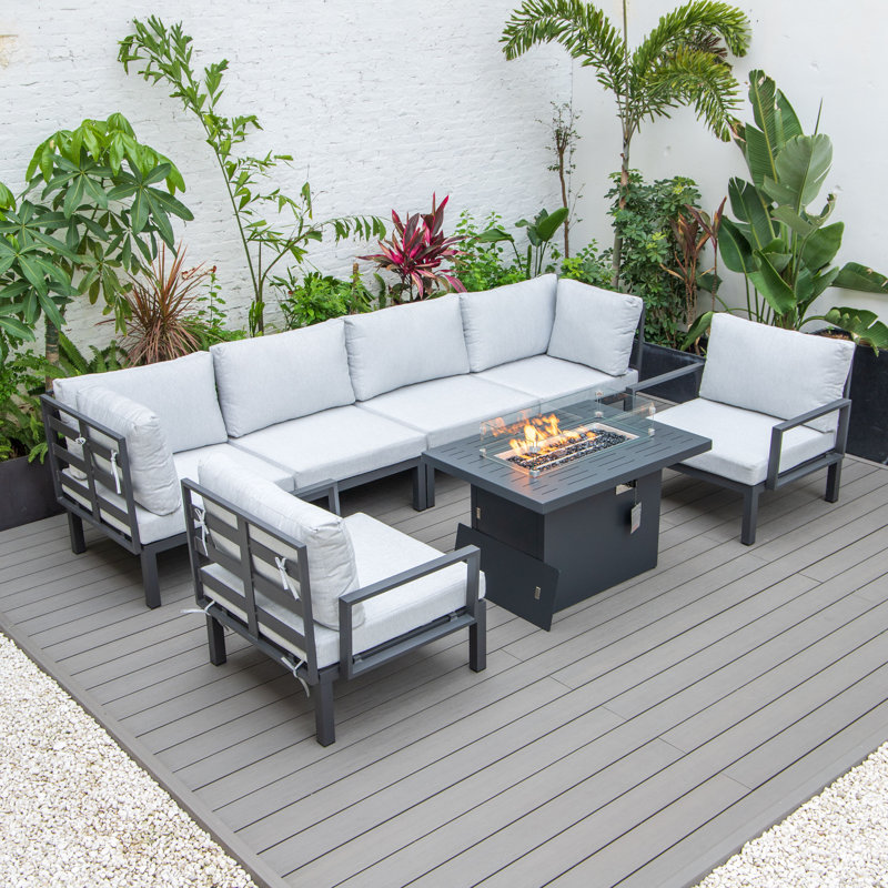 6 - Person Modular Patio Conversation Sets with Cushions, Light Grey