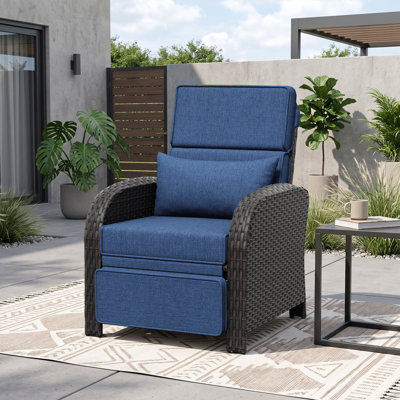 Sylwen Outdoor Wicker Recliner Chair with Adjustable Backrest and Built-in Footrest, All Weather Patio Lounge Chair with Removable Thick Cushions