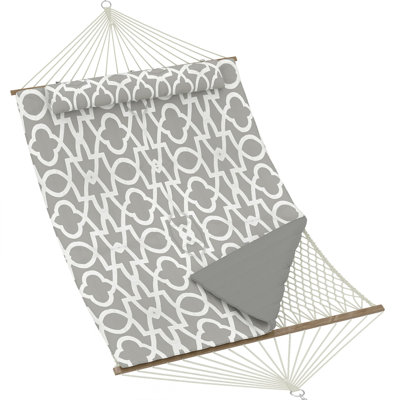 Hamac pour 2 personnes 12 pi pour l'extérieur, hamac extérieur double en tissu matelassé avec barre d'écartement, grand coussin amovible, poches de rangement, mousquetons, capacité maximale de 450 lb