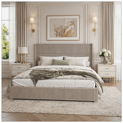Solid Wood Platform Bed Frame with Headboard, No Box Spring Needed, Easy Assembly, King Size, Durable and Stylish