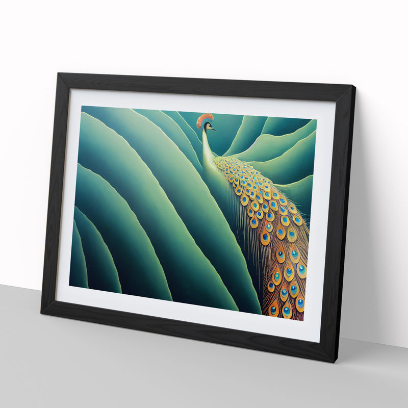Bedazzling Peacock - Single Picture Frame Print, Black Framed, 25cm H x 34cm W x 2cm D