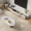 Meuble télé 94,5 po beige, ensemble de tables basses ovales 54,3 po, console de comptoir imitation marbre blanc, base dorée, ensemble de mobilier de salon moderne, convient aux grands espaces