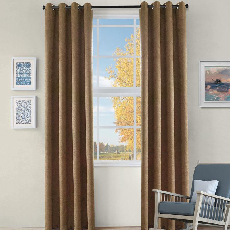 Kinlaw Textured Thermal Polyester Light Filtering Room Darkening Curtain Pair, Brown, 52" W x 84" L