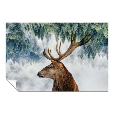 Deer And Upside Down Pine Trees - No Frame Print