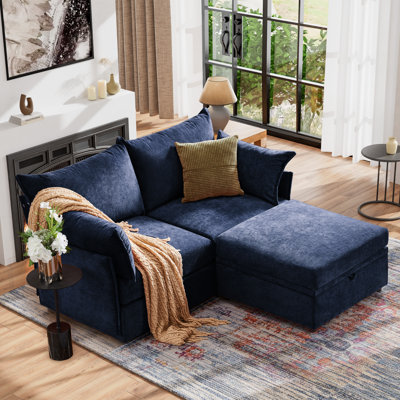 Merchelle 68" Wide Reversible Modern Modular Sectional Sofa With Storage Ottoman -Premium Chenille Fabric