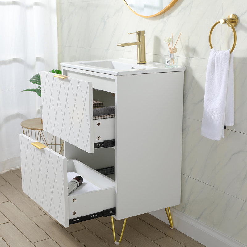 Ensemble de meuble-lavabo simple blanc 24 po avec plateau en céramique 24 po