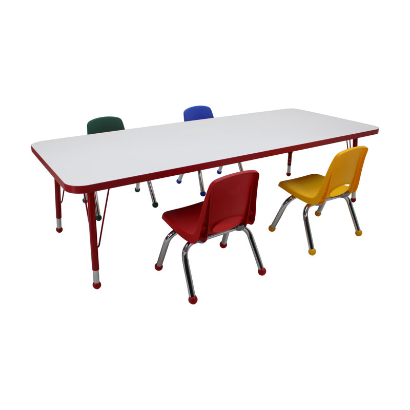 Ensemble de 5 tables d'activités rectangulaires effaçables à sec 30 "x 72" avec pieds standards et chaises empilables 10 "avec glissières à billes - tableau blanc / rouge / assorties