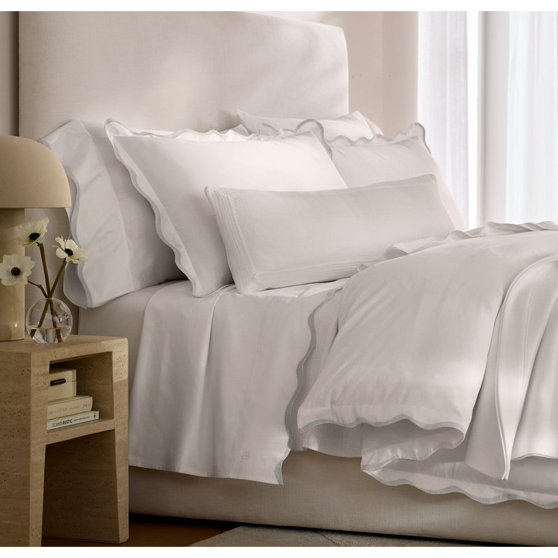Signature Curved Edge Bedding Set, White/Mist, King/Cal. King Duvet Cover + 2 King Shams
