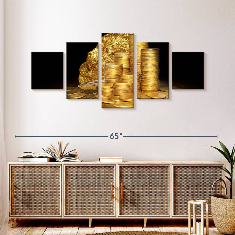 Pièces d'or au trésor, H 24 po x l 55 po