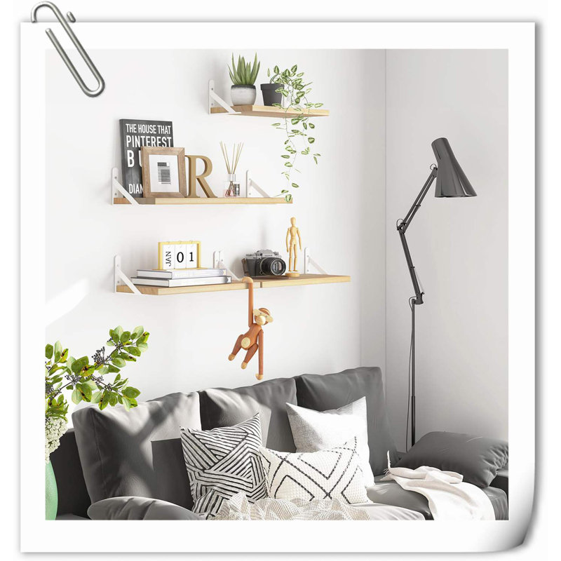 Halima 3 Piece Wood Bracket Shelf, Natural