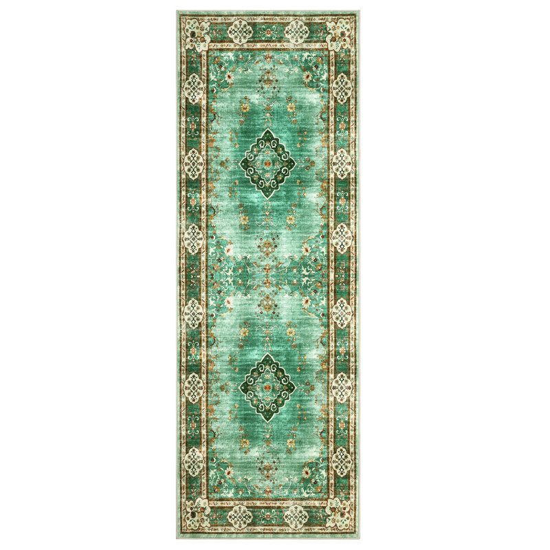 Floral Washable Rugs ,Rugs for Living Room Boho Area Rug,Vintage Rugs for Bedroom Girls Non Slip Low Pile -Thin Large Carpet for Farmhouse,Dining Room,Kids Playroom