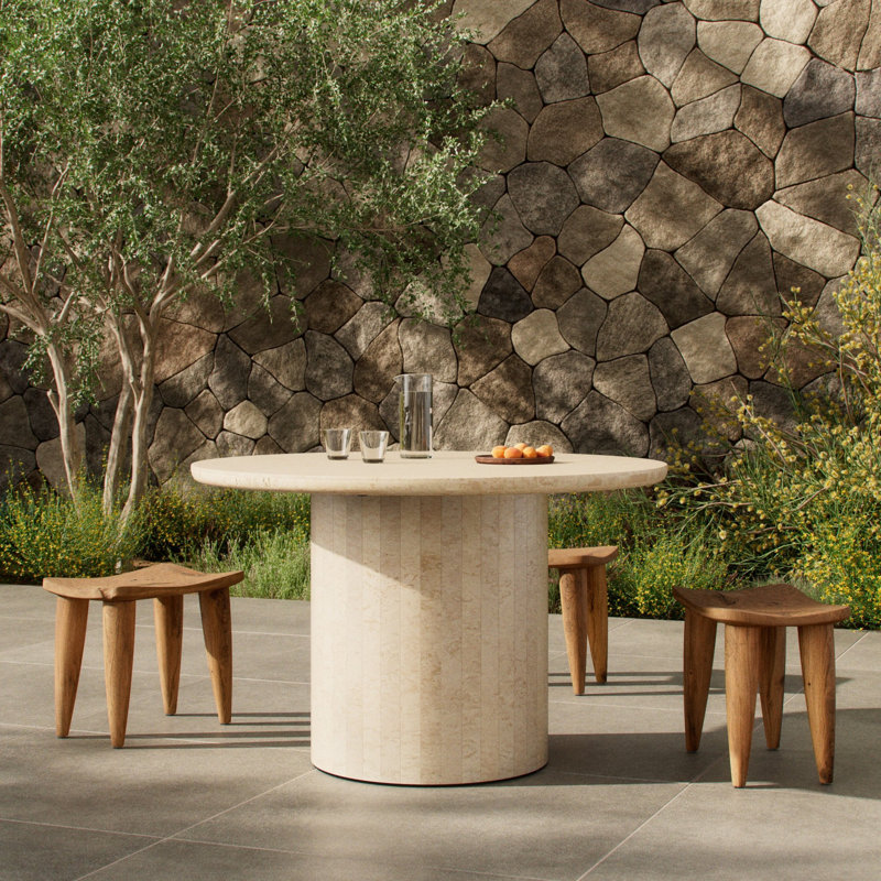 Oakland Round Marble Dining Table, Beige, 30" H x 48" L x 48" W
