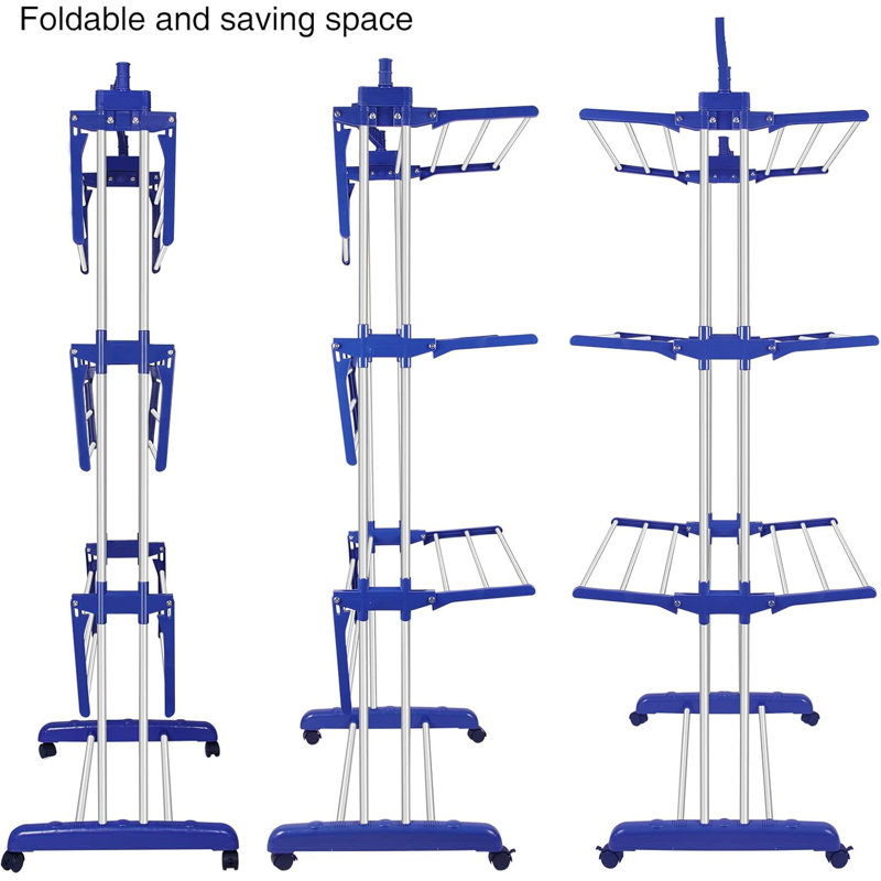 Stainless Steel Foldable Rolling Drying Rack, Blue