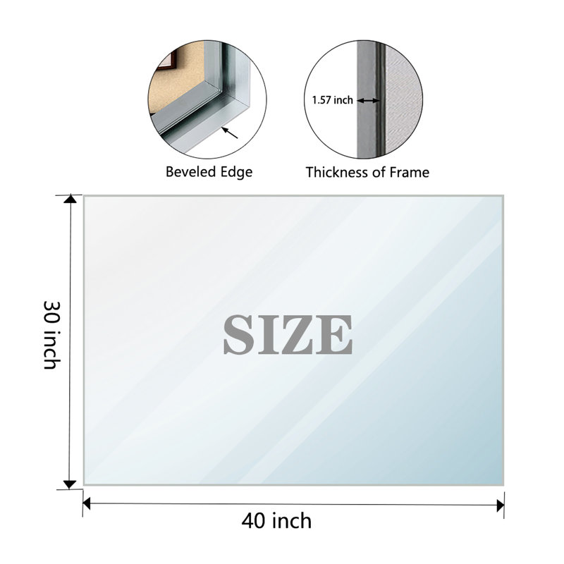 40X30inch Silver Wall Mirror With Beveled Edge For A Stylish Bathroom Upgrade Rectangular Stable Structure