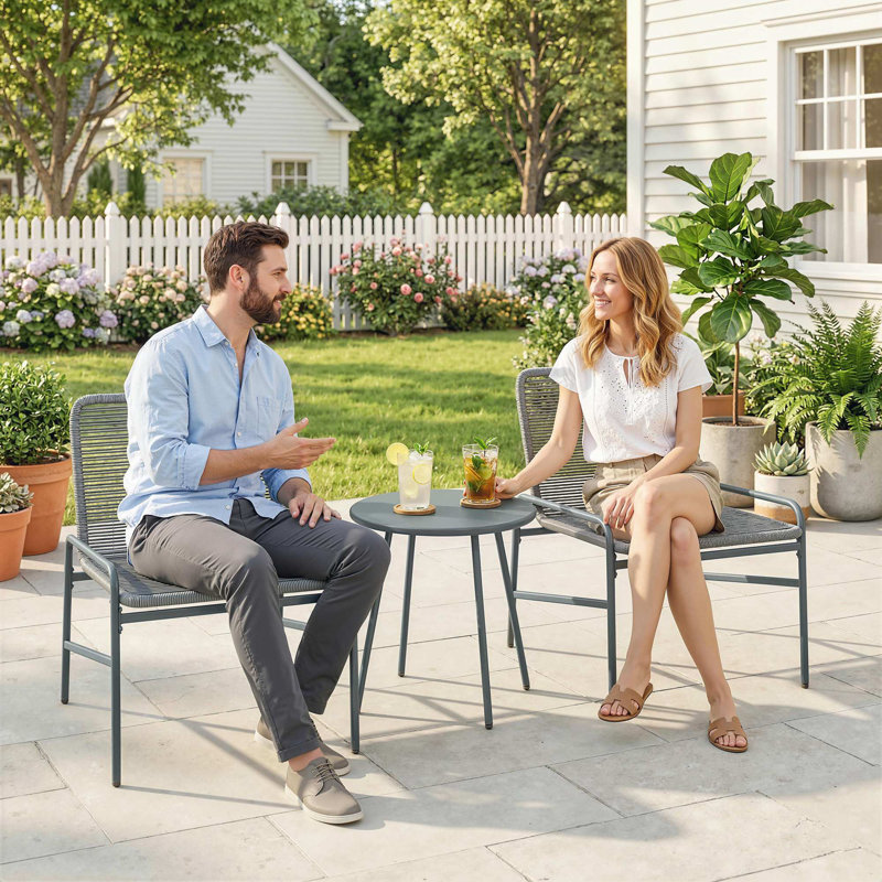 2 - Person Patio Dining Set with Round Table, Grey