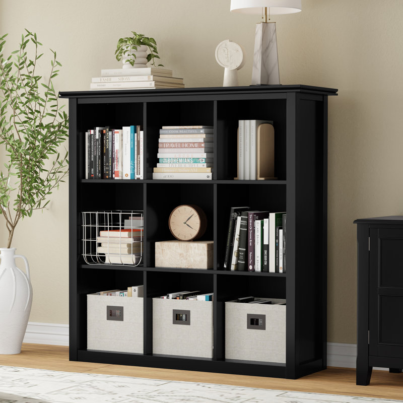 Artisan 43"W Solid Wood 9 Cube Bookcase and Storage Unit with Fixed Shelves, Medium Auburn Brown