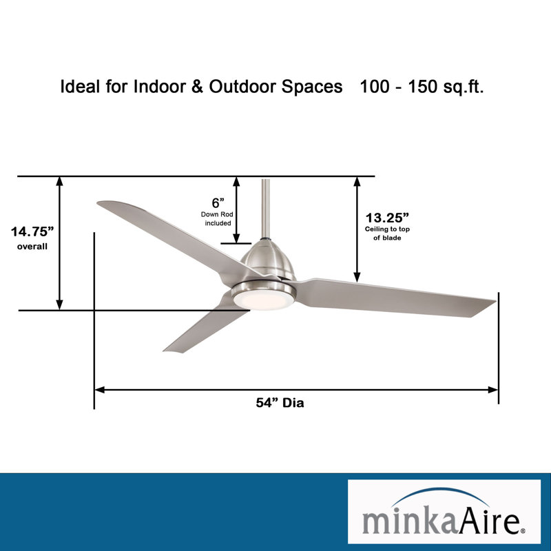 54" Brushed Nickel Silver Blade LED Ceiling Fan with Remote