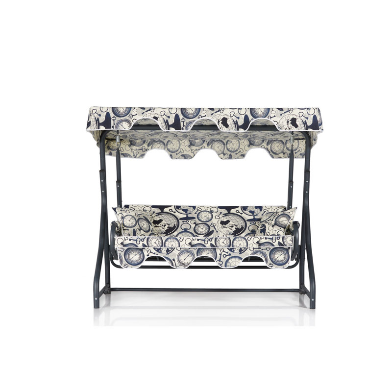 Triple chaise de jardin Ronen, noir et crème, 78,7 x 39,4 x 43,3 pouces | Structure 100% métal, tissu 100% polyester, 18 coussins en mousse de qualité supérieure | Facile à nettoyer, coussins amovibles, supporte jusqu'à 529 lb, design élégant et fonctionnel