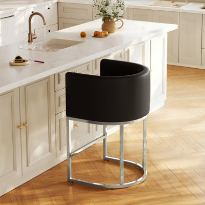 26" Counter Height Bar Stools, Barrel Counter Stools With Backrest And Arms, Metal Frames, Upholstered Barstools For Kitchen Island