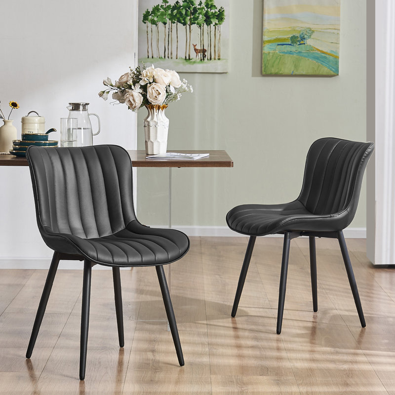 Chaises de salle à manger rembourrées en cuir Heitger, Noir, noir, noir, noir