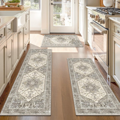 Boho Washable Kitchen Rugs Sets Of 3, Non Slip Kitchen Mats For Floor With Rubber Backing, Waterproof & Stain Resistant Carpet Runner Throw Rug