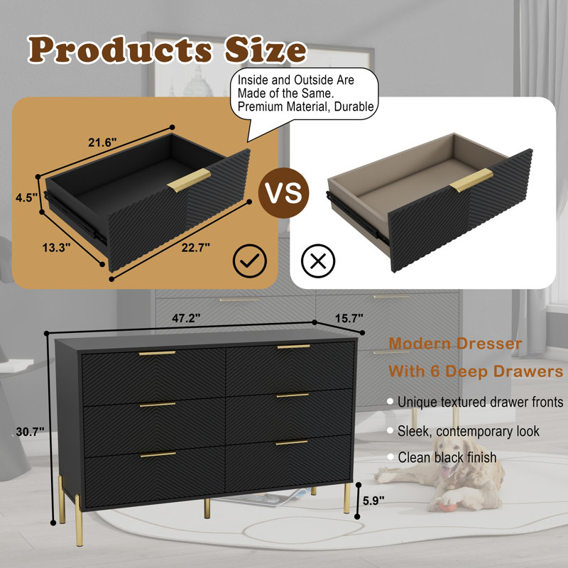 Modern Dresser for Bedroom, Black