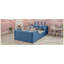 Lit plateforme simple tapissier bleu pour enfants avec coussin en lapin et rails latéraux amovibles