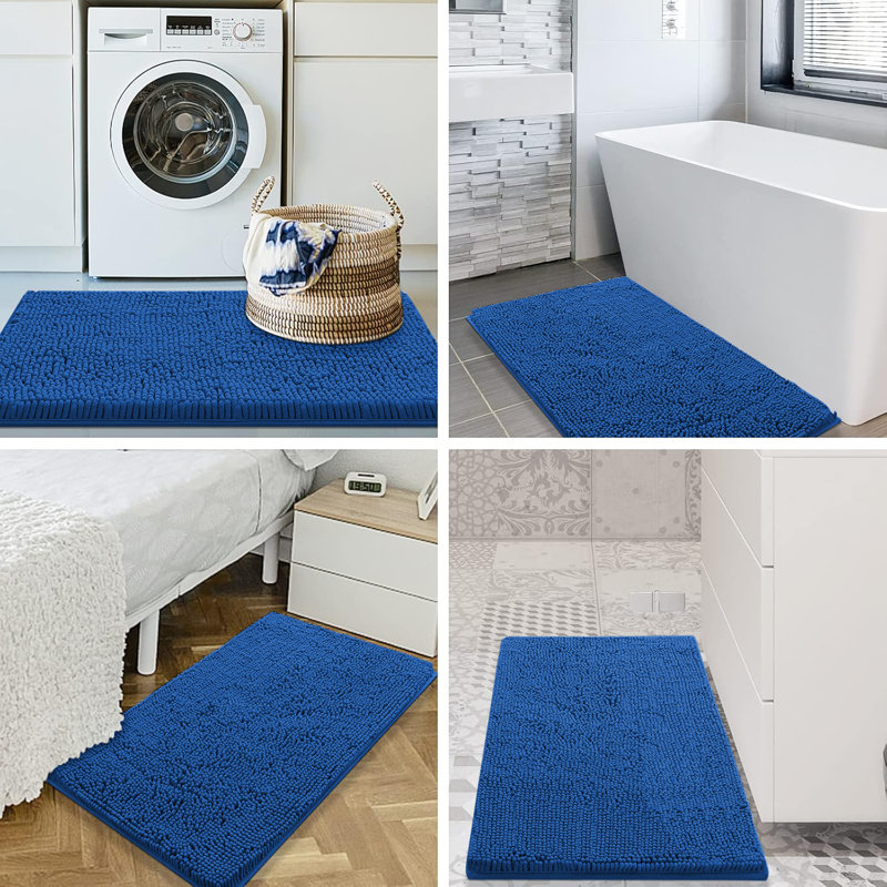 Chenille Non-Slip Non-Slip Bath Mat, Navy, 80cm L x 50cm W