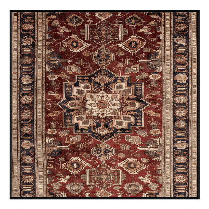 Tapis persan noir lavable à la machine, Carré 5 pi