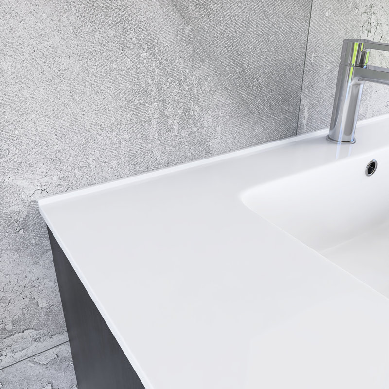 36 po W Meuble-lavabo mural simple avec lavabo blanc, Noir, noir, noir, noir