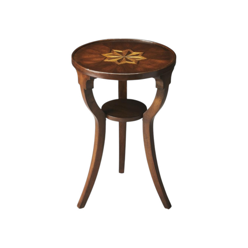  Transitional 24" Cherry Wood Round End Table with Shelf