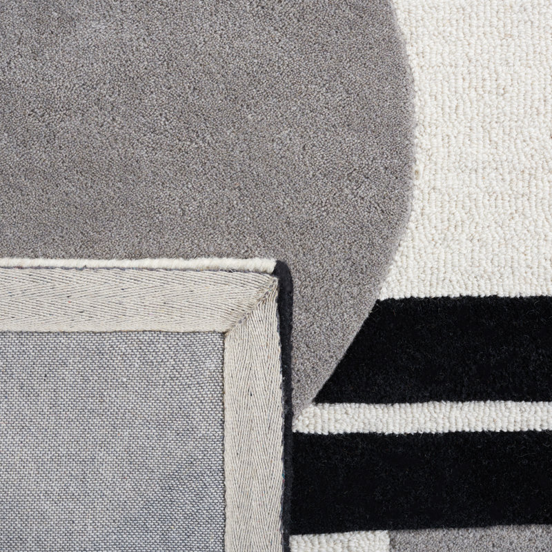 Tapis gris / noir / blanc en laine fabriqué à la main Felipe, Rectangle 3 pi x 5 pi