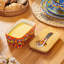 Poreclain Butter Container With Sealed Lid And Butter Knife with Porcelain Handle, Ceramic Stamping In Bohemian Style, Green, Bamboo Lid With Silicon Seal, Keep Butter Fresh, Food Container, 6.5in-132234426