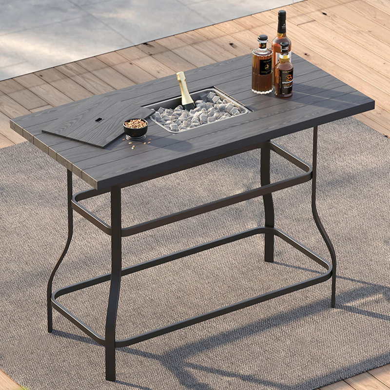 E-Coating Embossed Metal Frame Black Rectangular Bar Table With Built-in Ice Bucket