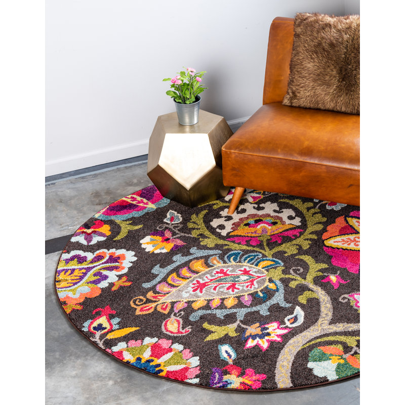 Tapis cachemire brun Eddins, Rond 8 pi